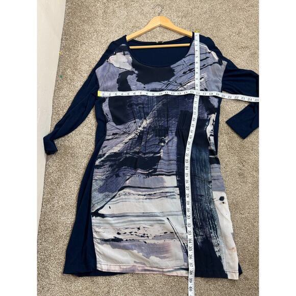 POETRY Silk Wool Lightweight Abstract Art to Wear Lagenlook Midi Dress 10 Navy - Picture 11 of 11